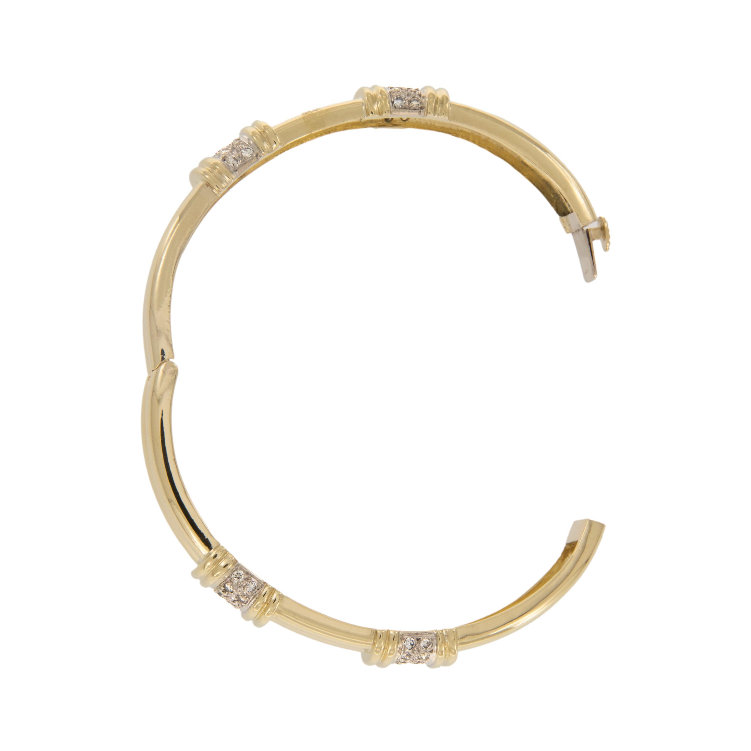 Round Cut Heavy 18 Karat Yellow Gold 0.50 Cttw Diamond Four Station Bangle Bracelet For Sale