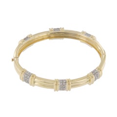 Heavy 18 Karat Yellow Gold 0.75 Cttw Diamond Six Station Bangle Bracelet