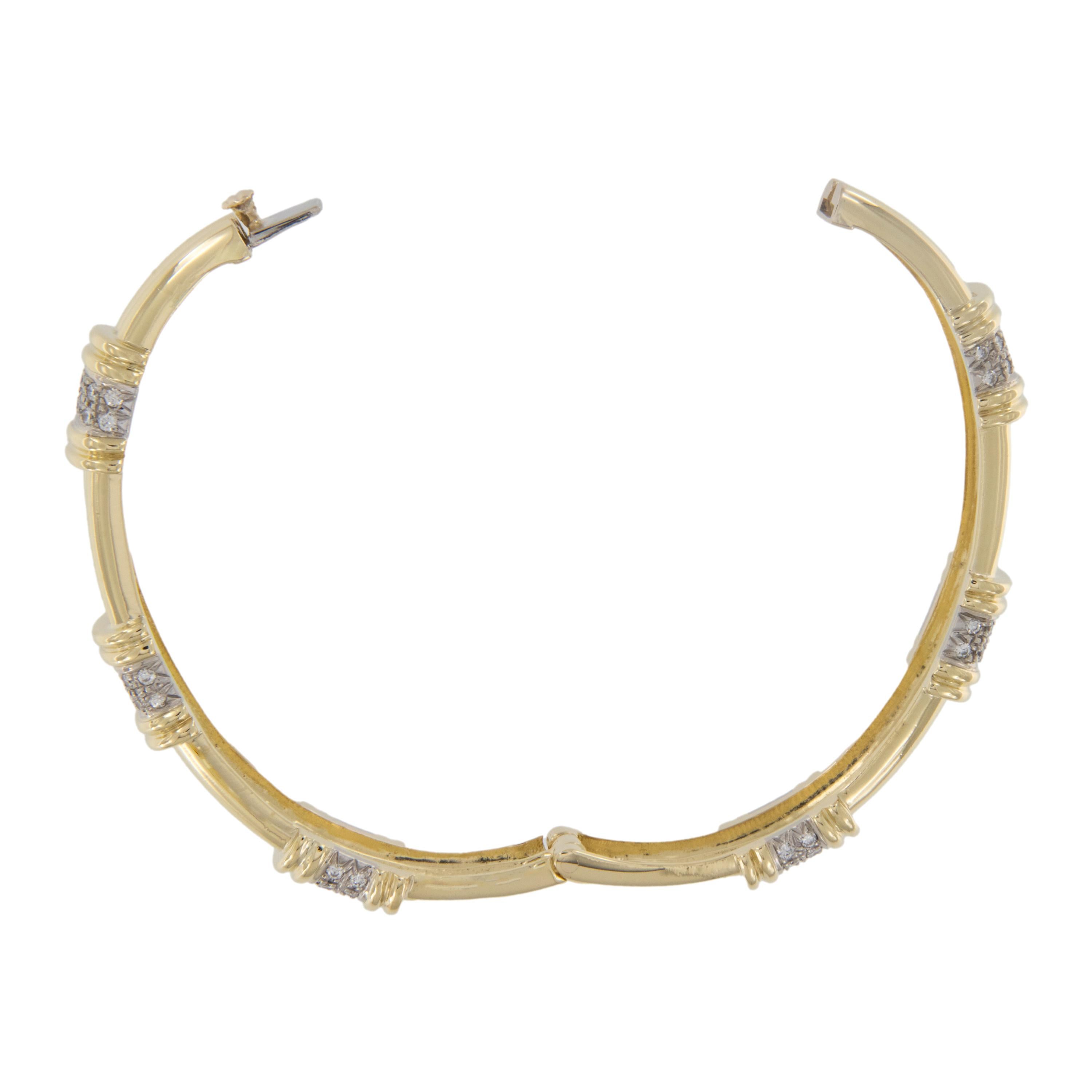 Taille ronde Bracelet jonc à six chaînes en or jaune 18 carats avec diamants 0,75 carat poids total en vente