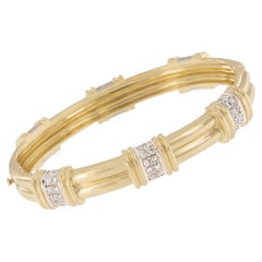 Heavy 18 Karat Yellow Gold 0.75 Cttw Diamond Six Station Bangle Bracelet