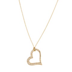 Schweres 18 Karat Gelbgold 0,99 Cttw. Schwebende Herz-Halskette mit 'Pave'-Diamanten
