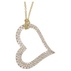 Schweres 18 Karat Gelbgold 0,99 Cttw. Schwebende Herz-Halskette mit 'Pave'-Diamanten