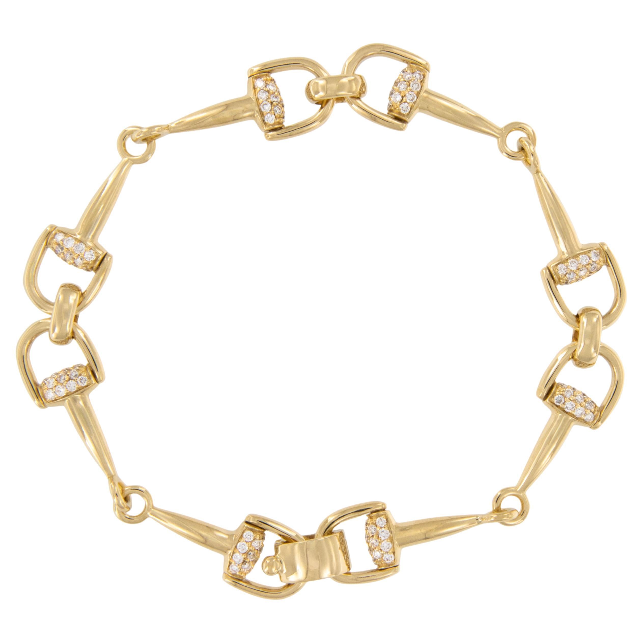 Bracelet à motif étrier en or jaune 18 carats et diamants de 1,15 carat, fabrication italienne