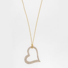 Heavy 18 Karat Yellow Gold 2.19 Cttw. Pave' Diamond Floating Heart Necklace
