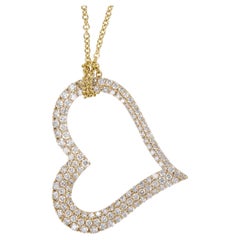 Heavy 18 Karat Yellow Gold 2.19 Cttw. Pave' Diamond Floating Heart Necklace