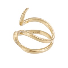 Heavy, 18 Karat Yellow Gold Diamond "Yunnie" Serpent Ring