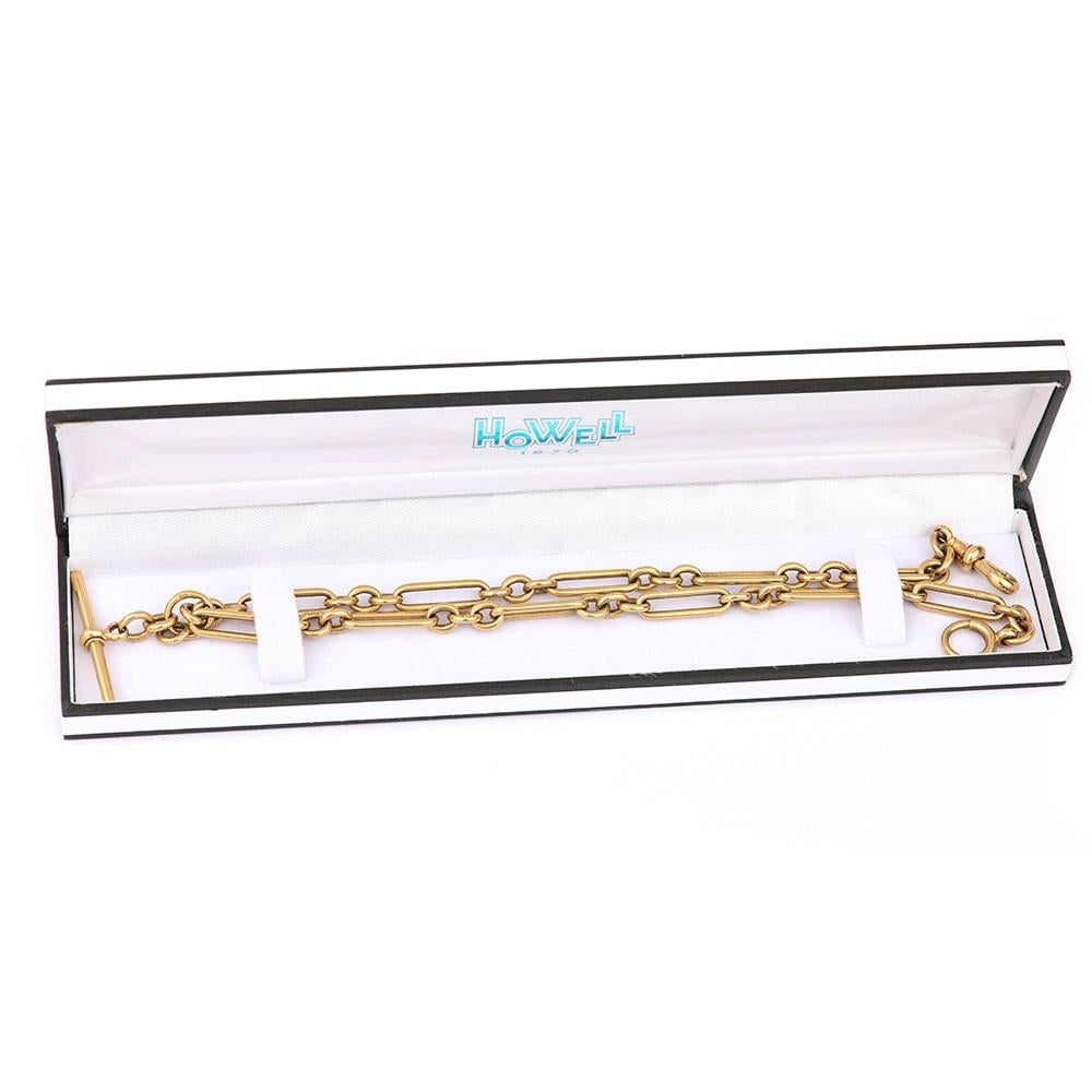 Heavy 18 Karat Gold Edwardian Trombone Link Albert Watch Chain, 16