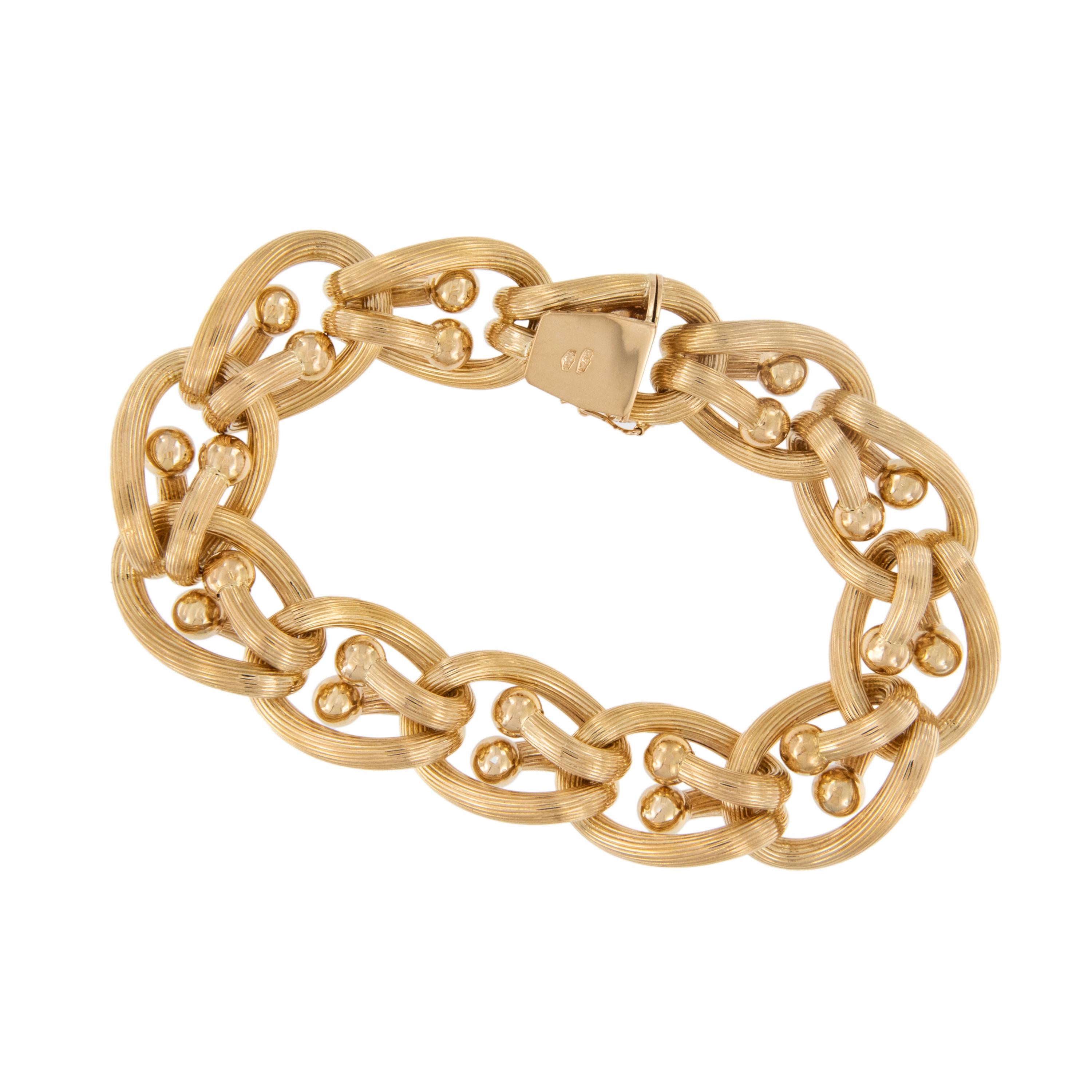 Women's Heavy 18 Karat Yellow Gold Fancy Link Bracelet For Sale