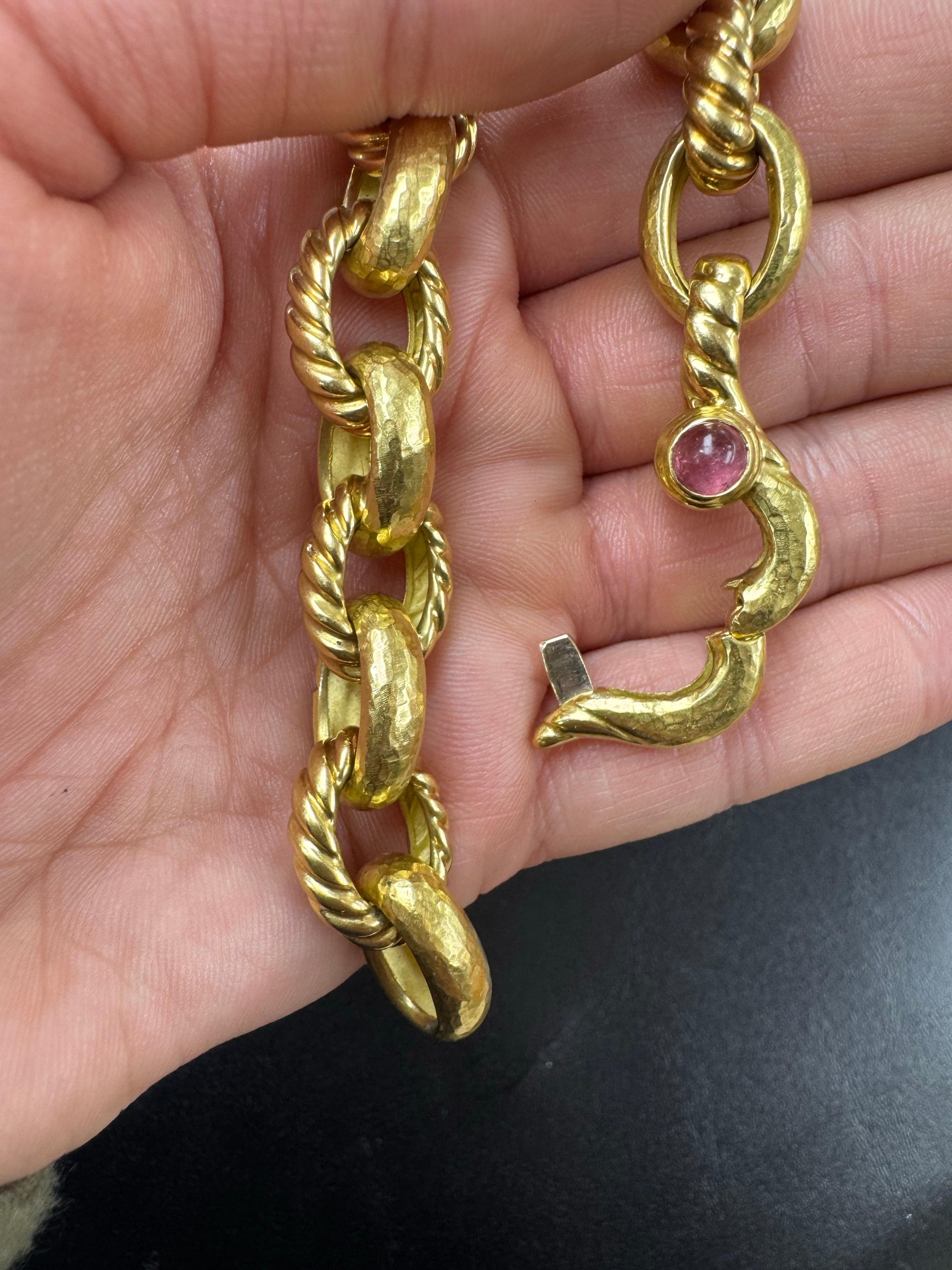Heavy 18 Karat Yellow Gold Oval Hammered & Braided Link Necklace 94.7 Grams For Sale 6