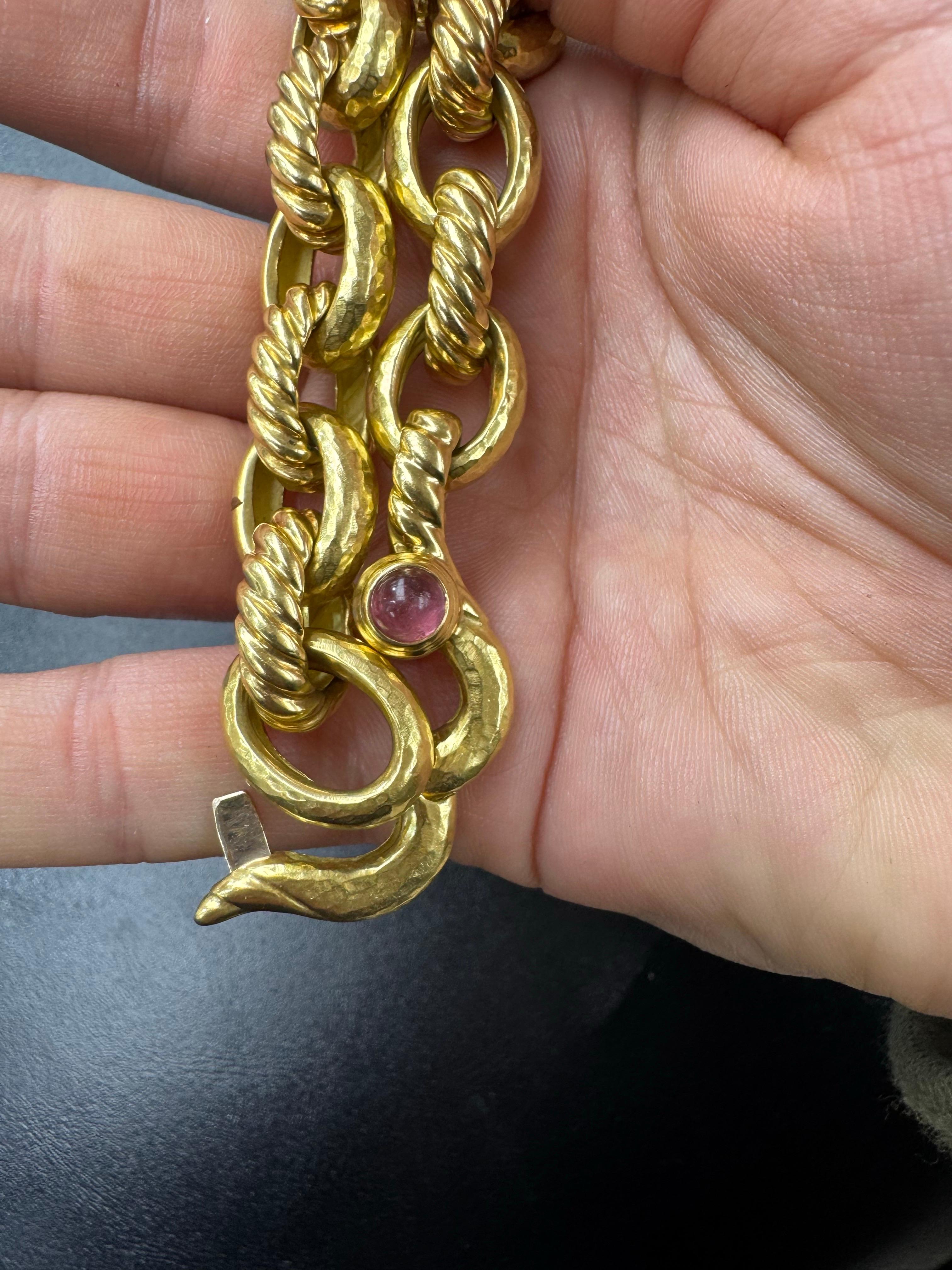 Heavy 18 Karat Yellow Gold Oval Hammered & Braided Link Necklace 94.7 Grams For Sale 7