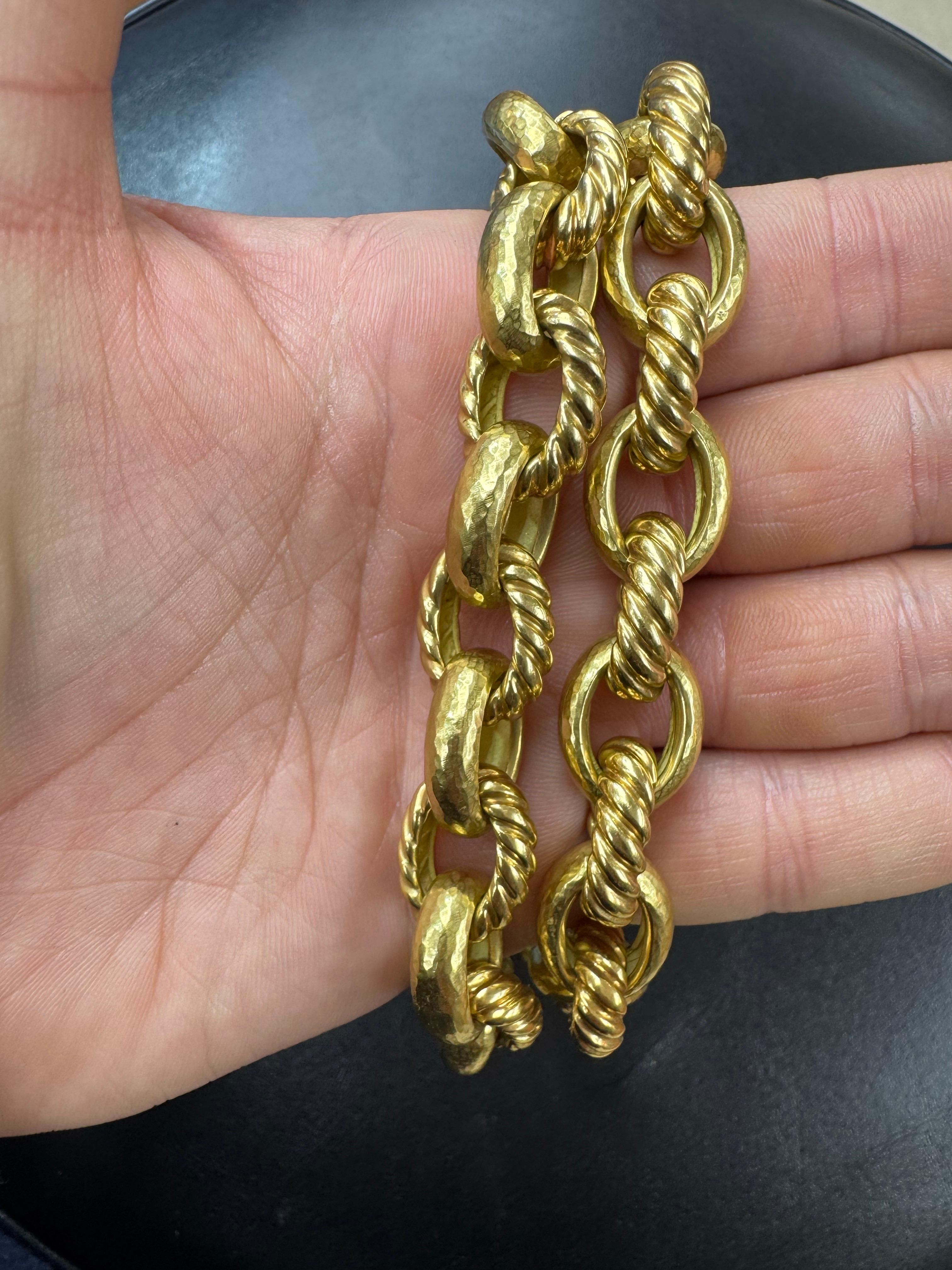 Heavy 18 Karat Yellow Gold Oval Hammered & Braided Link Necklace 94.7 Grams For Sale 9