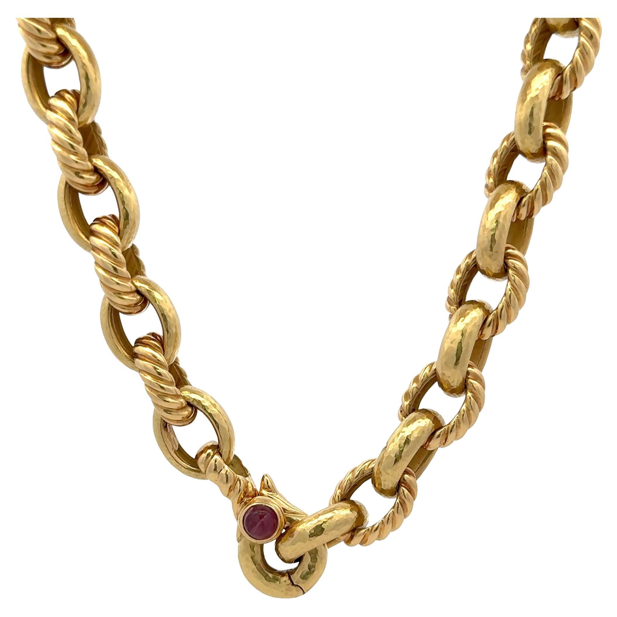 Heavy 18 Karat Yellow Gold Oval Hammered & Braided Link Necklace 94.7 Grams