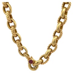 Heavy 18 Karat Yellow Gold Oval Hammered & Braided Link Necklace 94.7 Grams