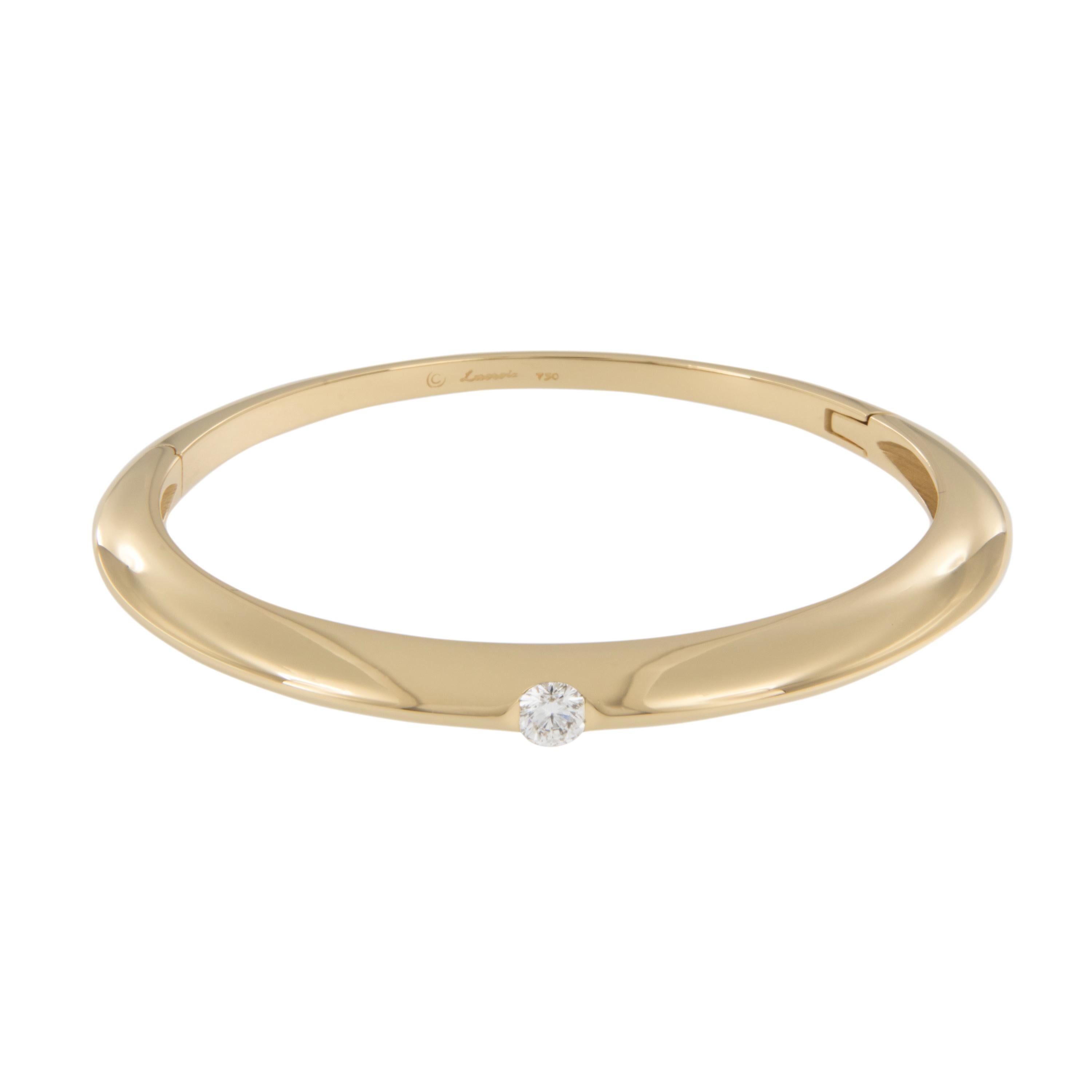 18 karat yellow gold diamond solitaire bangle designed & made by Pascal Lacroix with 0.50 Carat diamond. From the Plaza collection, this contemporary piece is just eye catching.  Artisan Pascal Lacroix has been designing and handcrafting fine