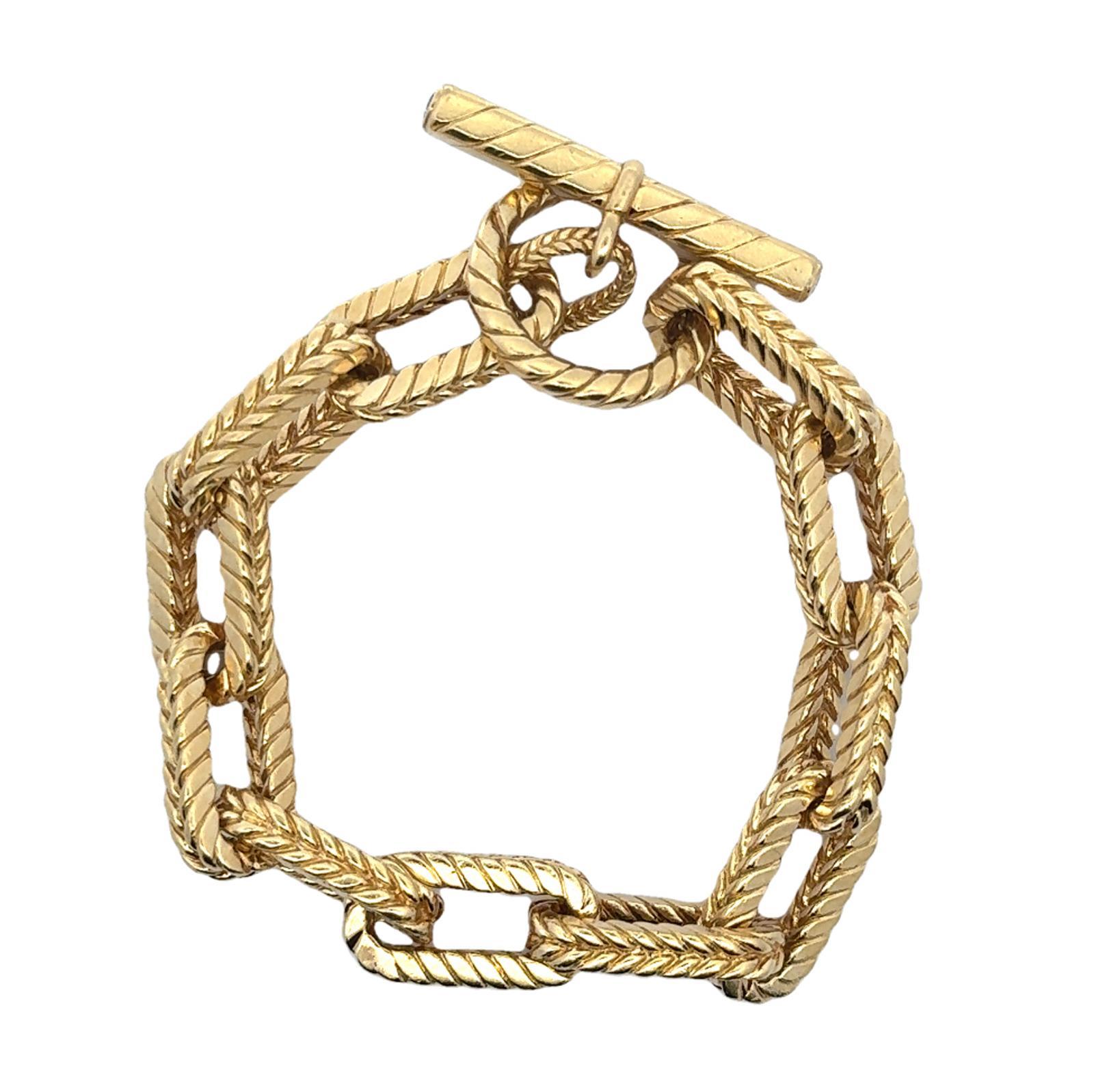 Modern Heavy 18 Karat Yellow Gold Wheat Rectangular Link Bracelet Diamond Toggle