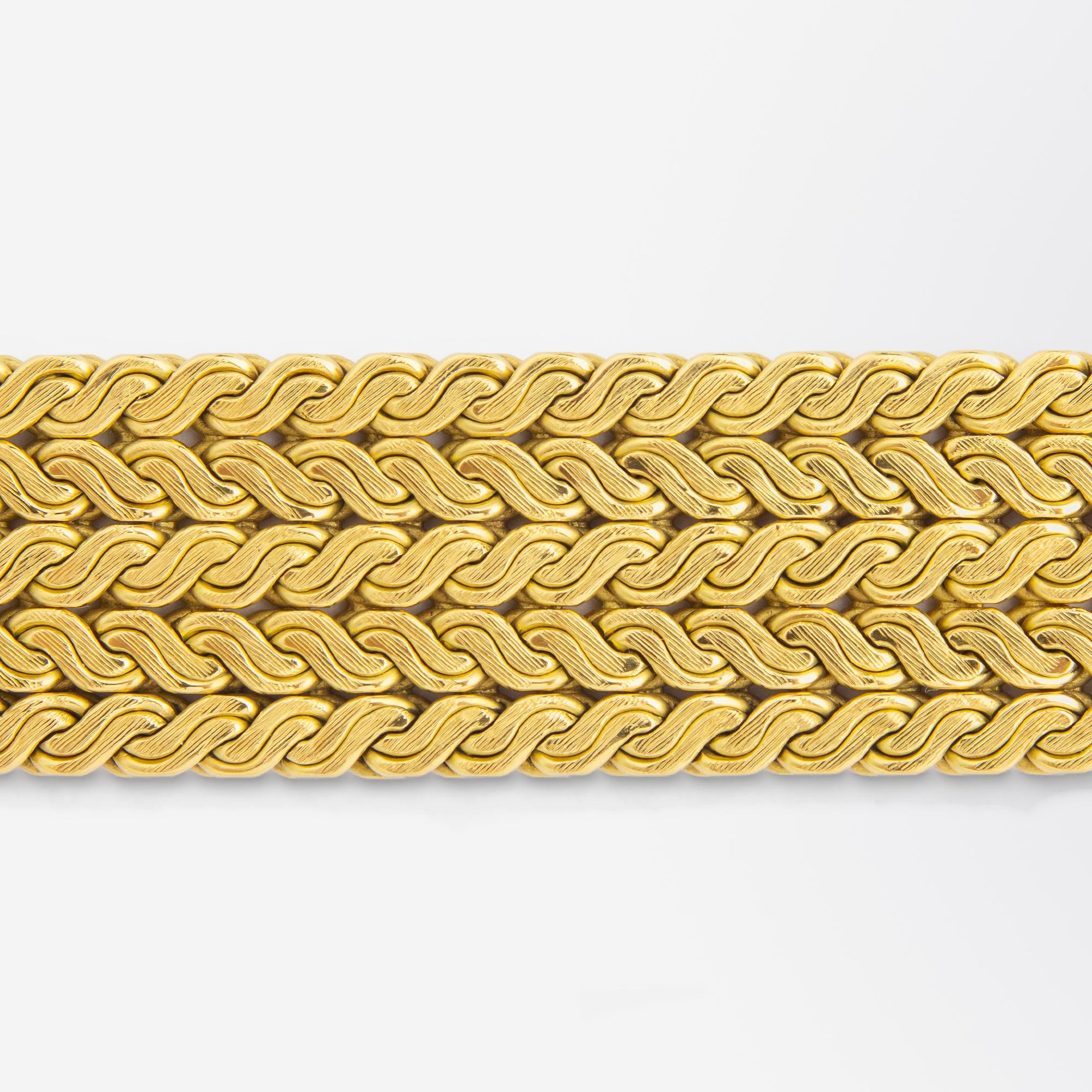 Women's or Men's Heavy 18 Karat Yellow Gold Woven Bracelet For Sale