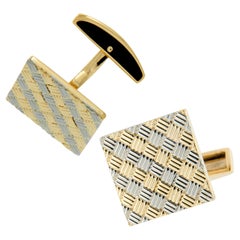 Heavy 18 Karat Yellow and White Gold Woven Style Handmade Cufflinks by Schubot