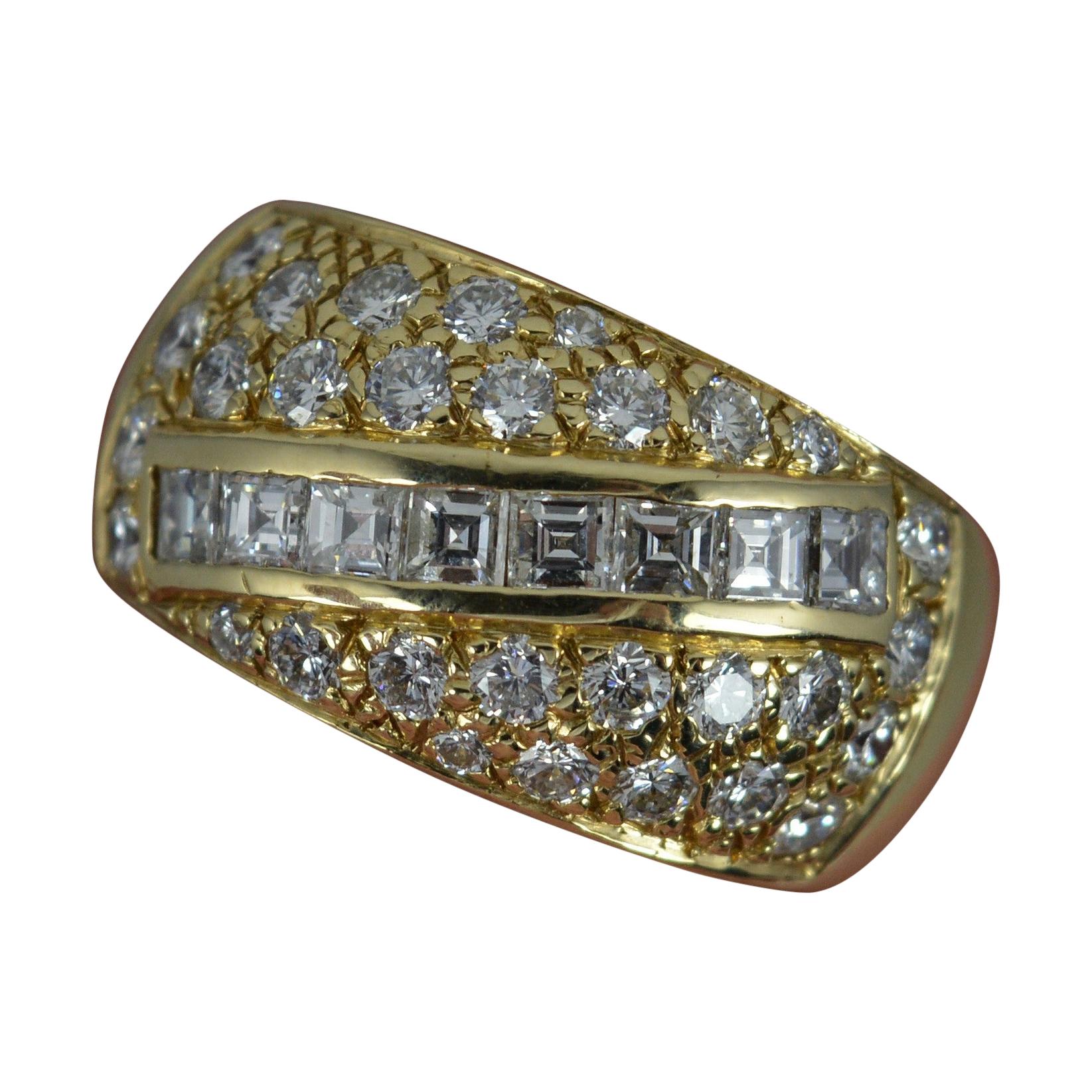 Heavy 1.85 Carat Diamond and 14 Carat Gold Bombe Cluster Ring For Sale
