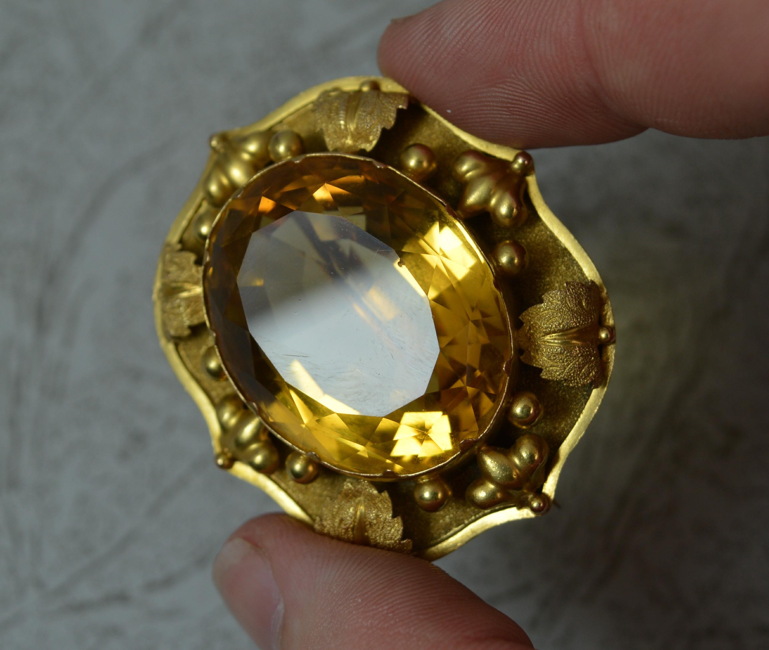 Oval Cut Heavy 18 Carat Gold and Citrine Statement Brooch, circa 1860