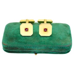 Heavy 18ct Gold Cufflinks Polished square inset with Rich Red Rubies 0.5tcw