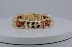 Schweres 18k Gold Curb Link Armband mit vier natürlichen Zitrinen, 73,8 g