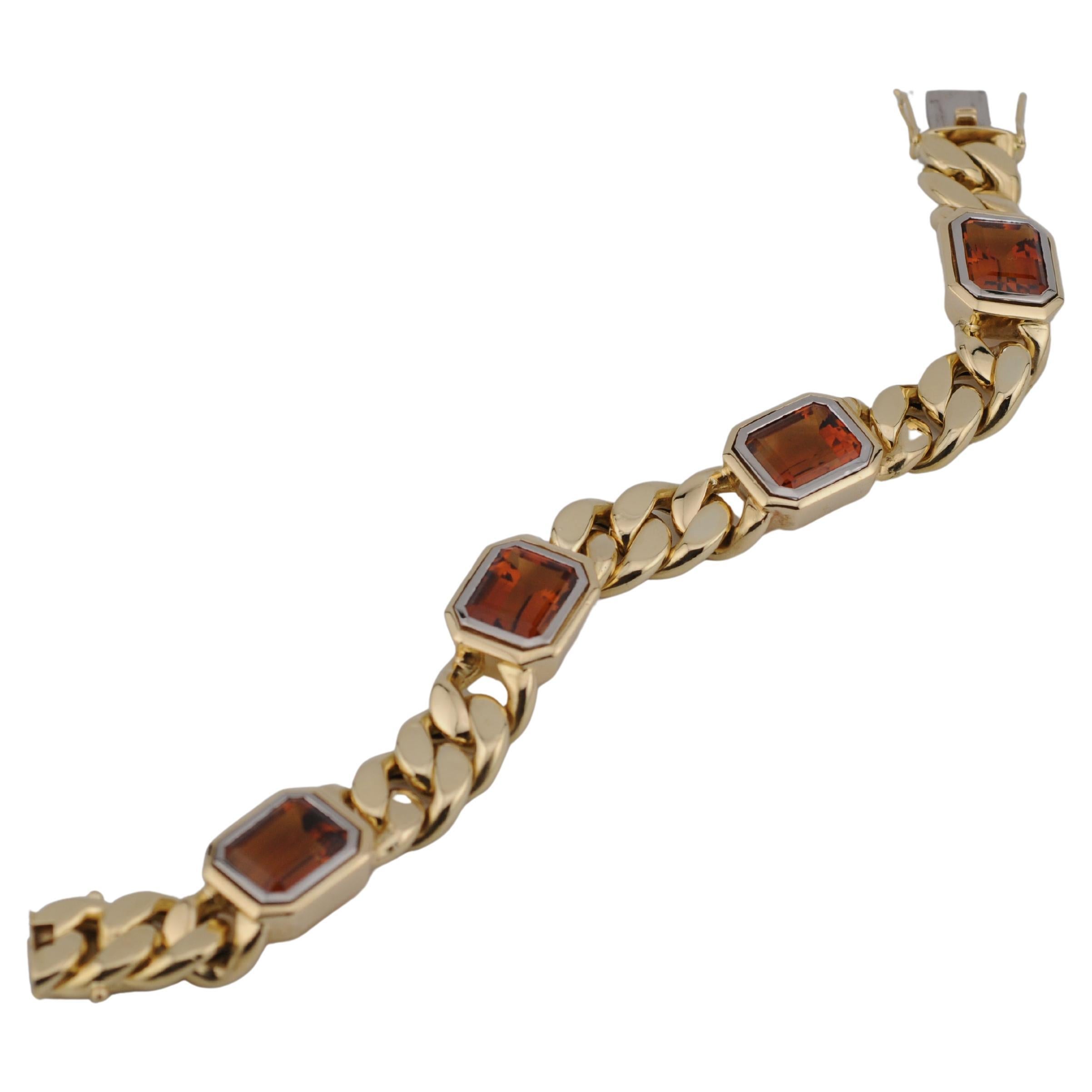 Heavy 18k Gold Curb Link Bracelet with Four Natural Citrines, 73.8 g