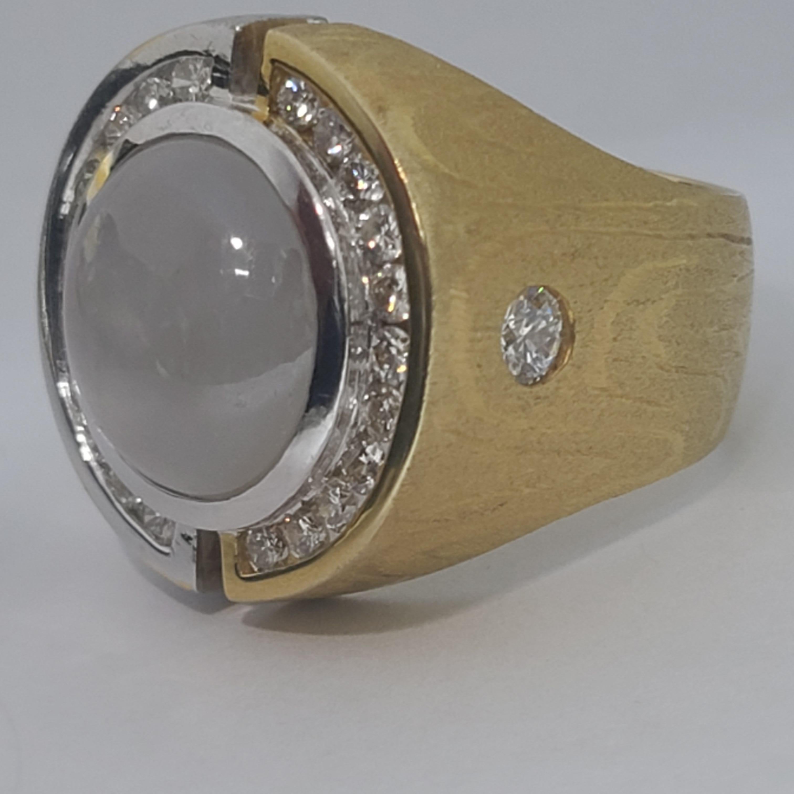 Modernist Heavy 18k Gold Jamar Ying Yang 9ct Grey Star Sapphire 1.5ctw Diamonds 29.2g Ring
