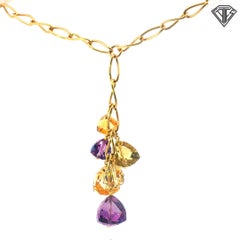 Conjunto pesado de collar y pendientes briolette multigema de oro italiano de 18 quilates 54,6 g