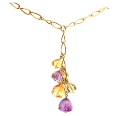 Conjunto pesado de collar y pendientes briolette multigema de oro italiano de 18 quilates 54,6 g