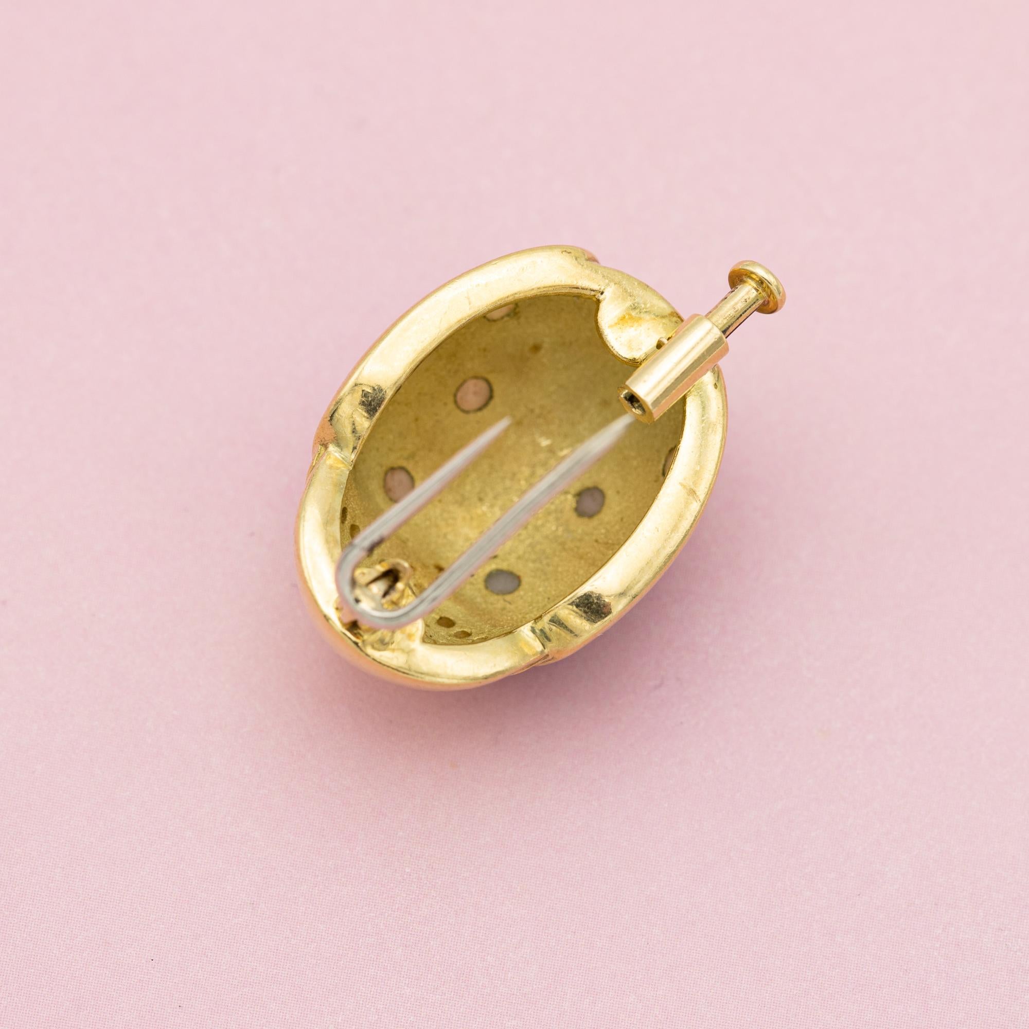 Heavy 18k ladybug Brooch - Vintage estate Italian collar brooch - enamel animal 1
