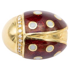 Pesado 18k mariquita Broche - Vintage finca italiana broche de cuello - esmalte animal
