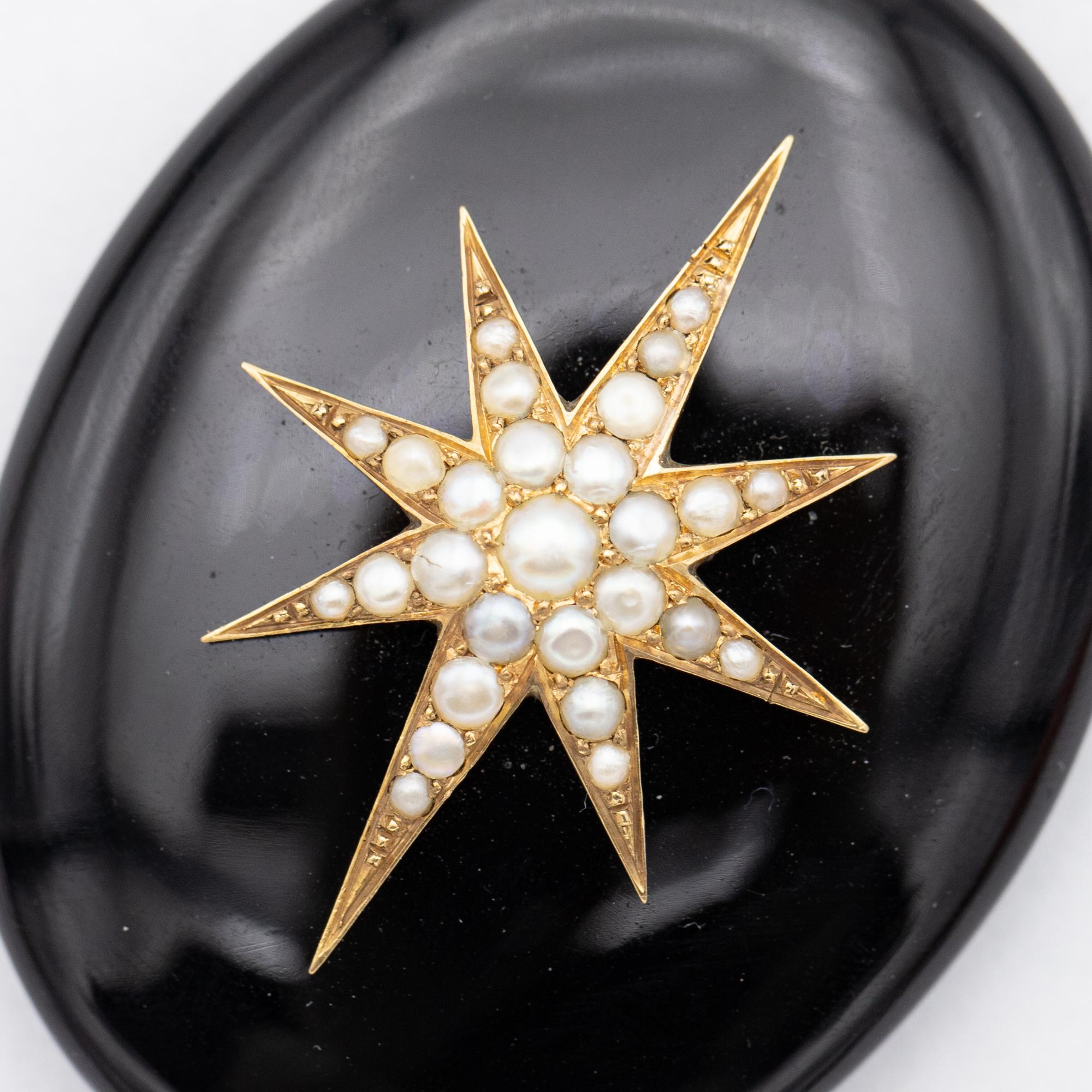 heavy 18K mourning pendant - solid gold Victorian Jet charm - Antique star 1870s 4