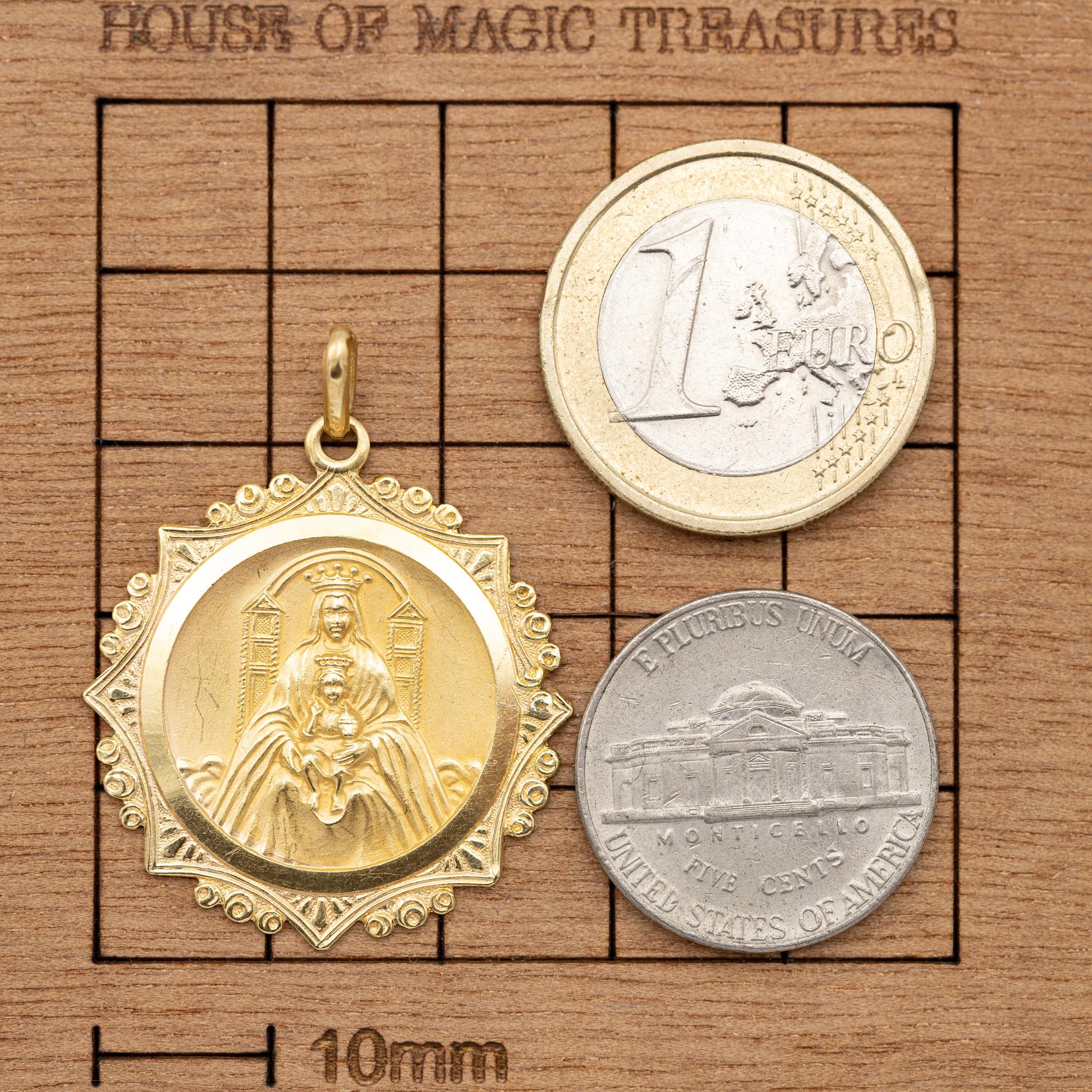 Women's or Men's Heavy 18k solid gold Catholic - Unique Virgin Mary pendant - Madonna and child