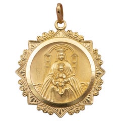 Heavy 18k solid gold Catholic - Unique Virgin Mary pendant - Madonna and child