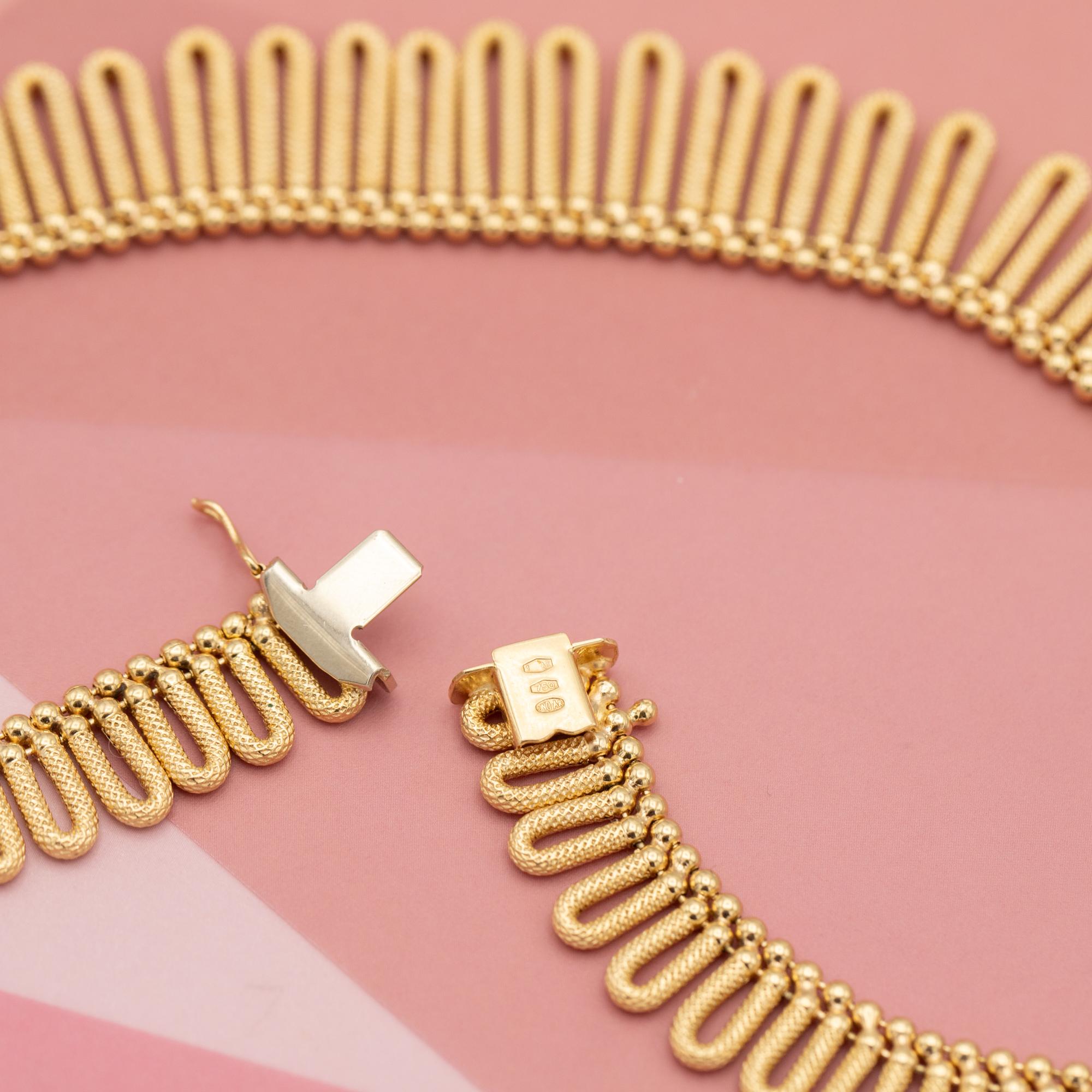 Heavy 18k solid gold Necklace - 60's Italian drapery, Cleopatra collar - 48.2 gr 5