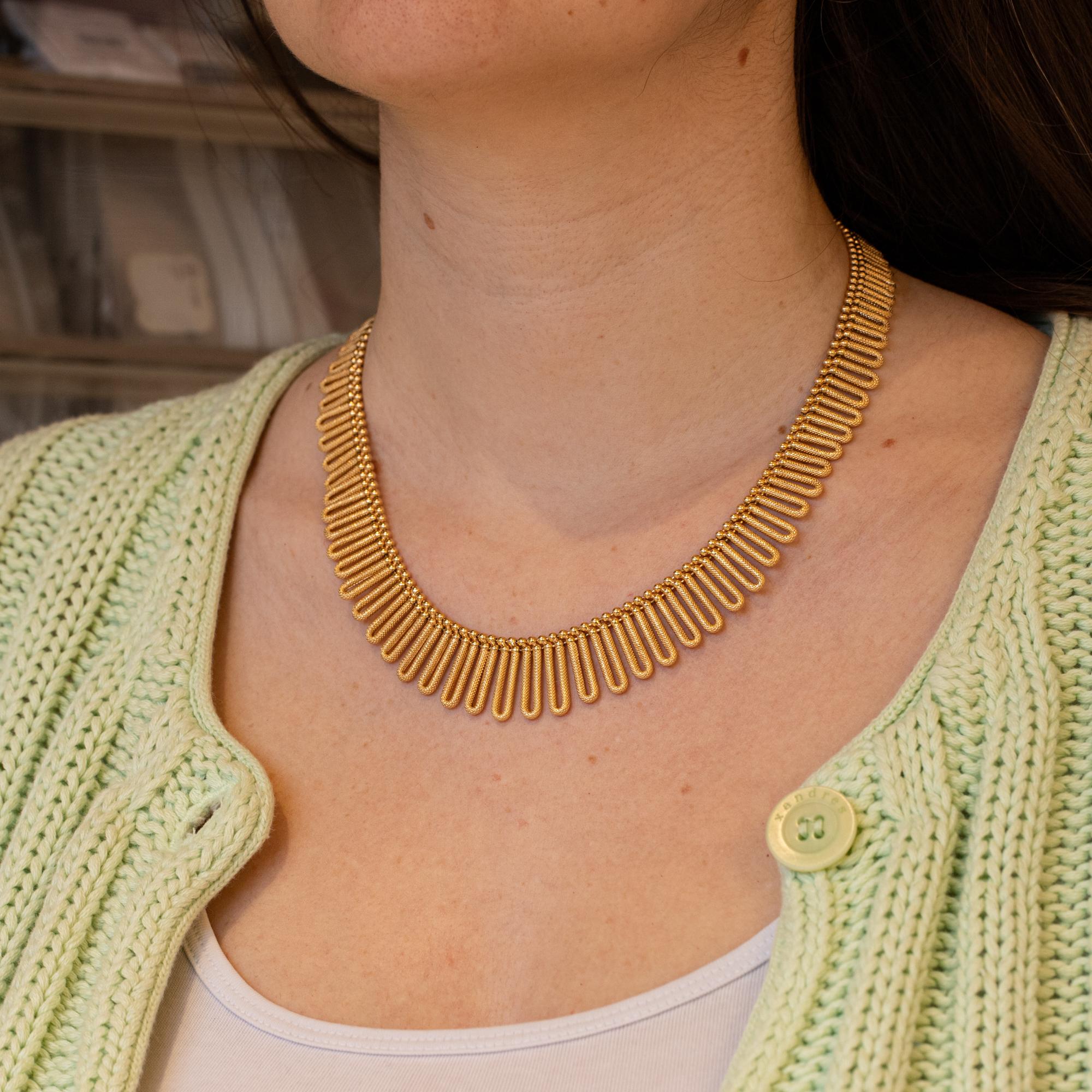 Heavy 18k solid gold Necklace - 60's Italian drapery, Cleopatra collar - 48.2 gr 7