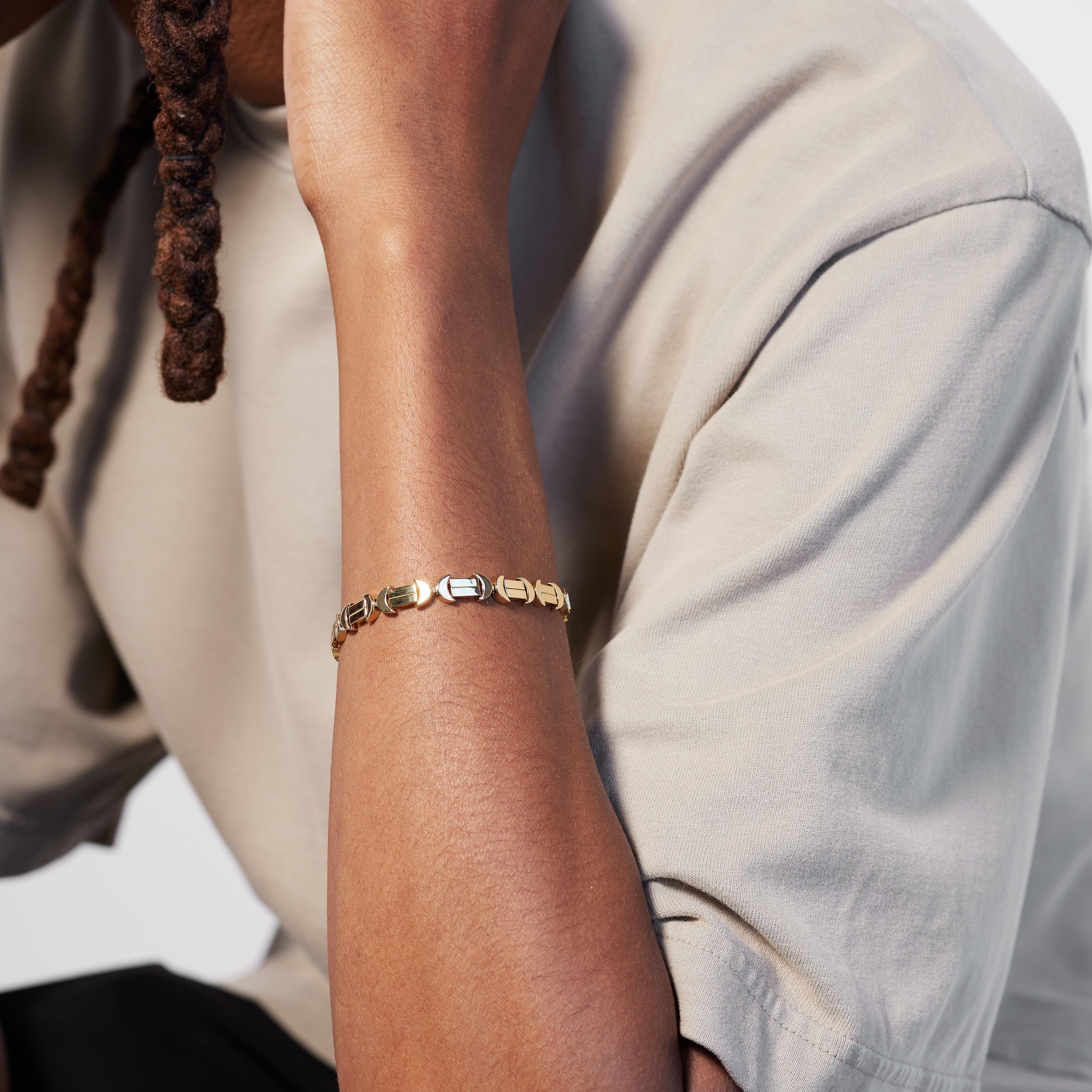 Bracelet lourd en or jaune massif 18k avec maillons en chaîne faits à la main en vente 1