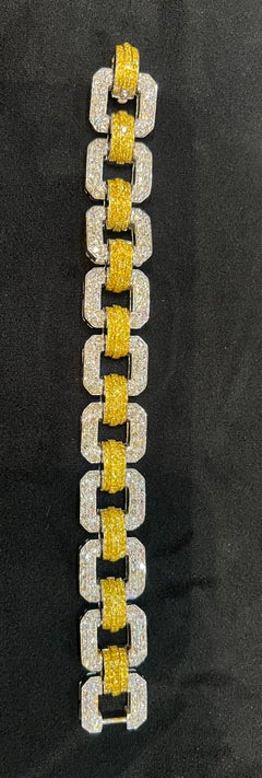 Heavy 18K White Gold 29 Carat Fancy Intense Yellow and White Diamond Bracelet