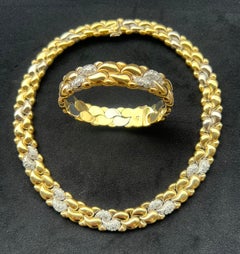 Heavy 18K Yellow and White Gold 8.80 Carat Diamond Paisley Link Necklace Set