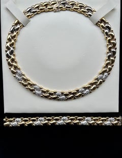 Vintage Heavy 18K Yellow and White Gold 8.80 Carat Diamond Paisley Link Necklace Set