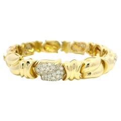 Heavy 18k Yellow Gold 1.5ctw Diamond Fancy Puffed Teardrop Link Bracelet
