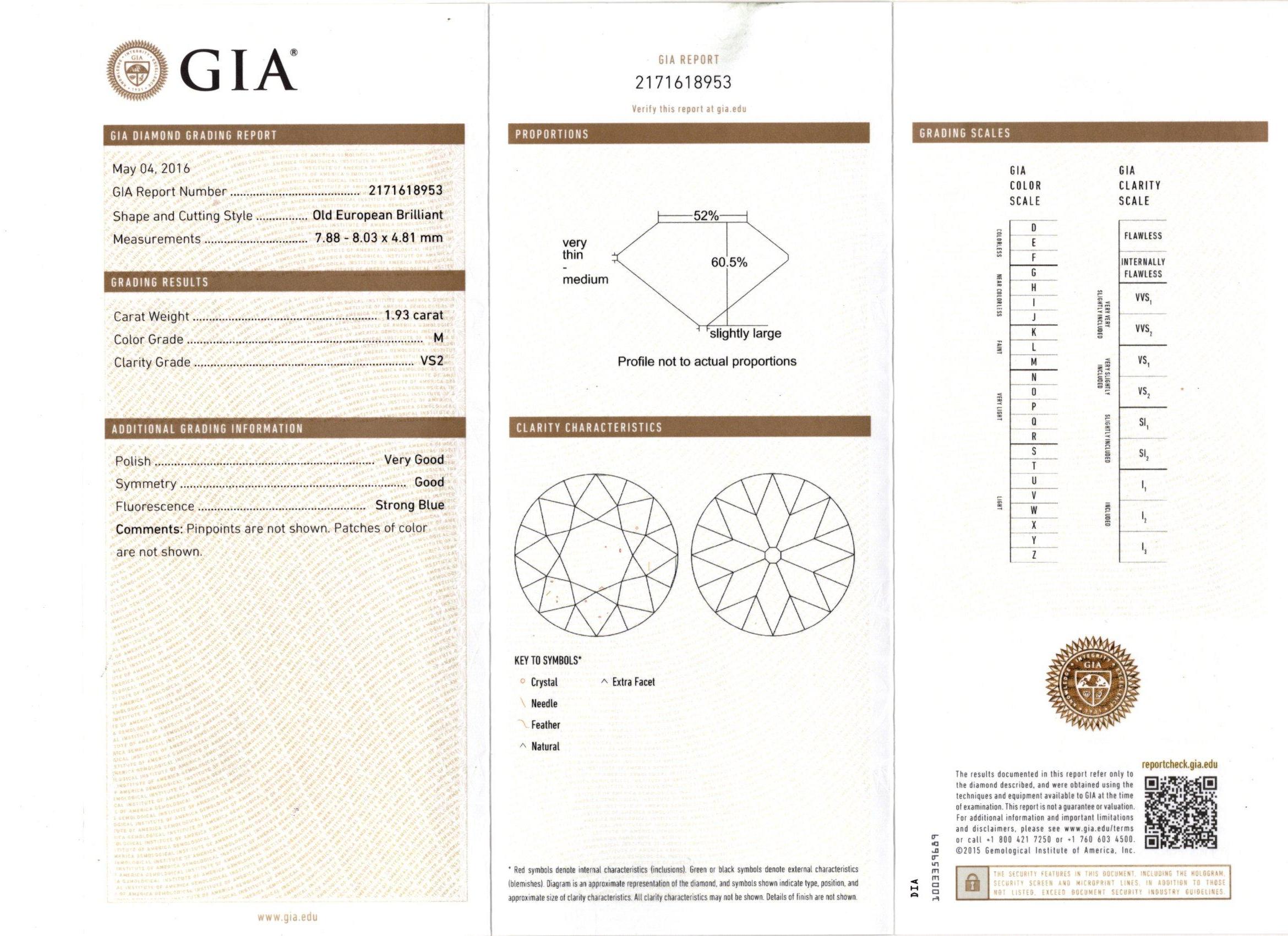 Bague solitaire en or jaune 18 carats 1.93 carat GIA Old European Cut Diamond Solitaire Neuf - En vente à Troy, MI