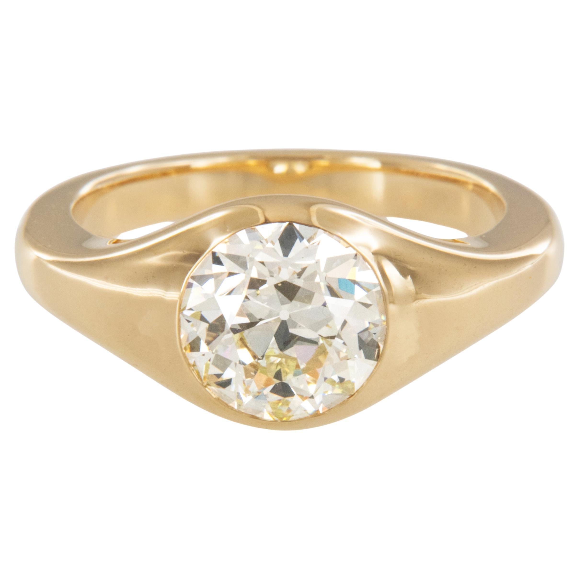 Bague solitaire en or jaune 18 carats 1.93 carat GIA Old European Cut Diamond Solitaire en vente