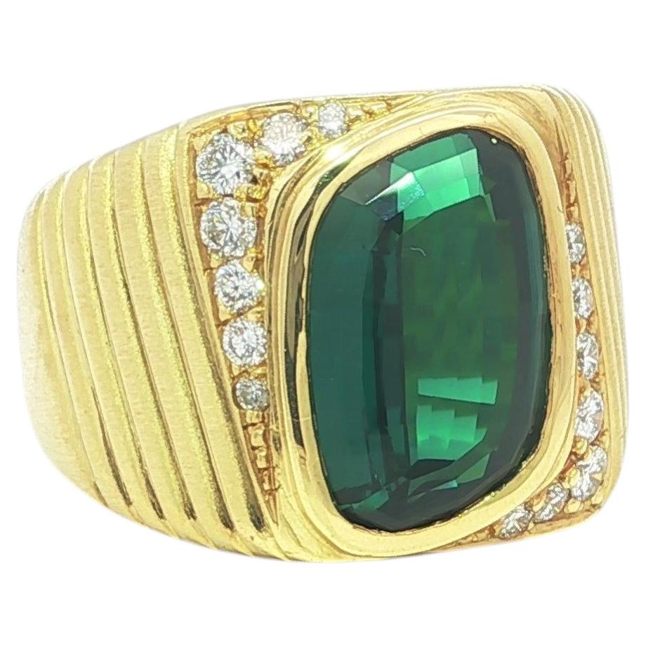 Schwerer 18k Gelbgold 8,35ctw GIA Unique Cut Blau Grün Turmalin Diamant Ring im Angebot