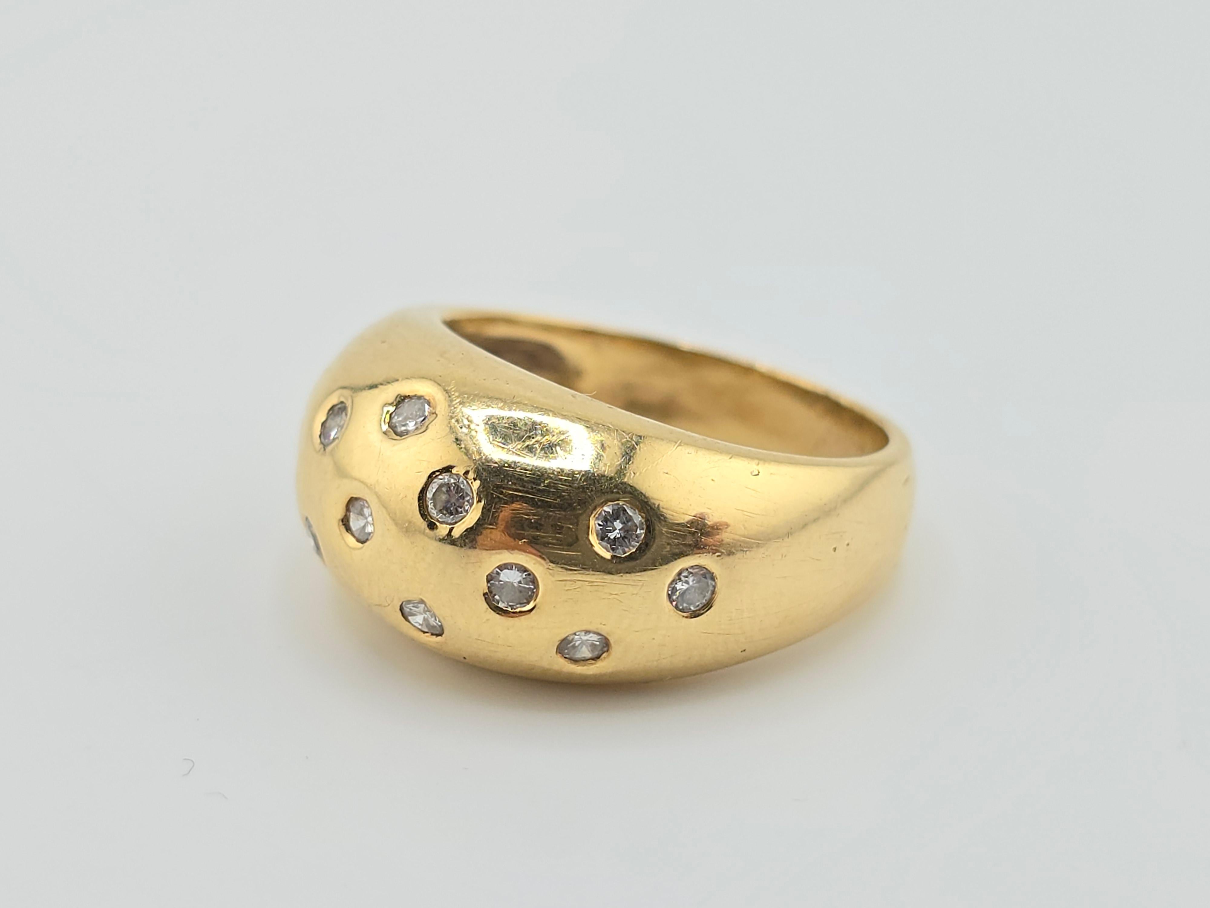 Round Cut Heavy 18K Yellow Gold Dome Ring With Diamonds 11.19 Grams For Sale
