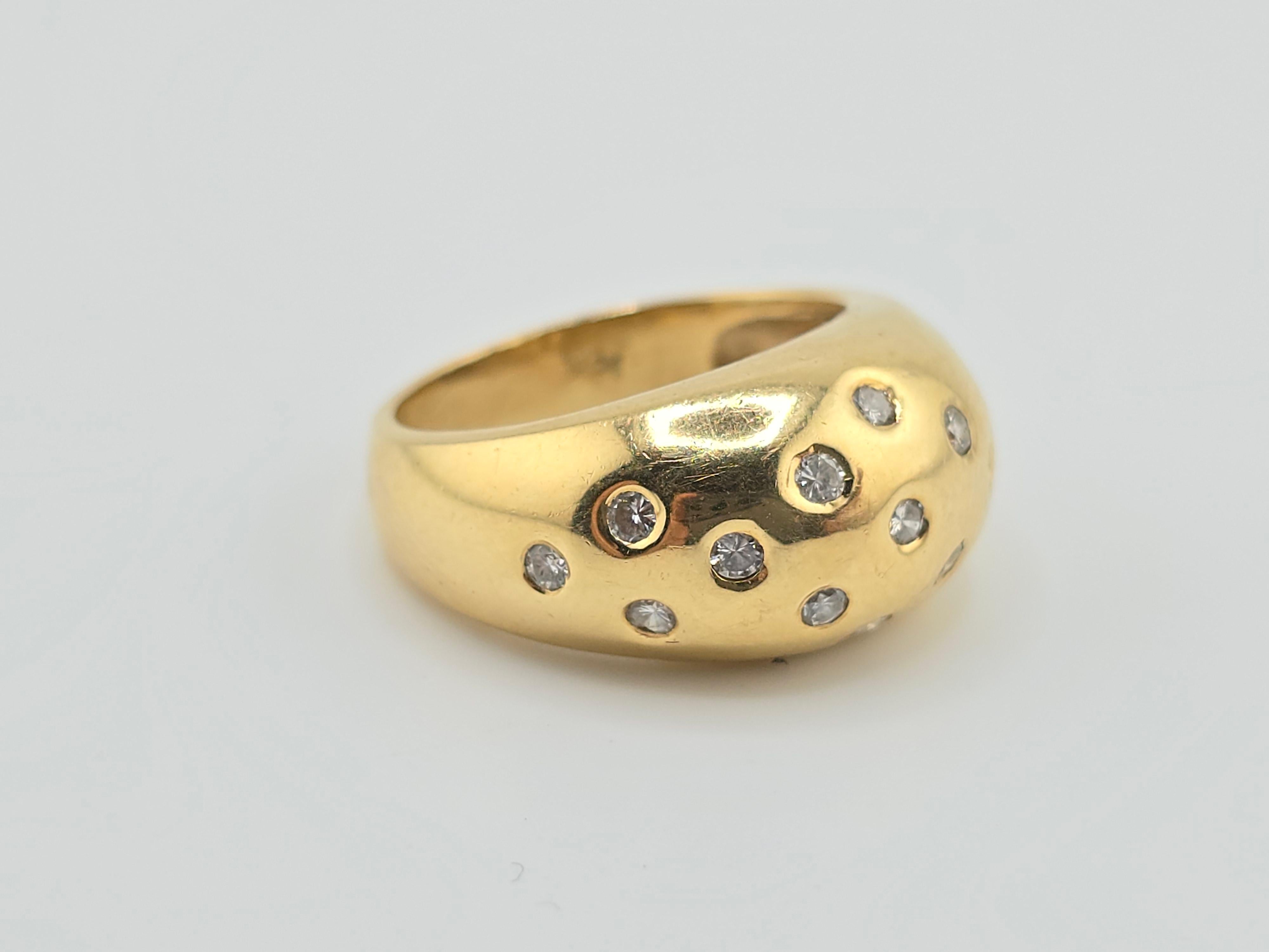 Heavy 18K Yellow Gold Dome Ring With Diamonds 11.19 Grams For Sale 1