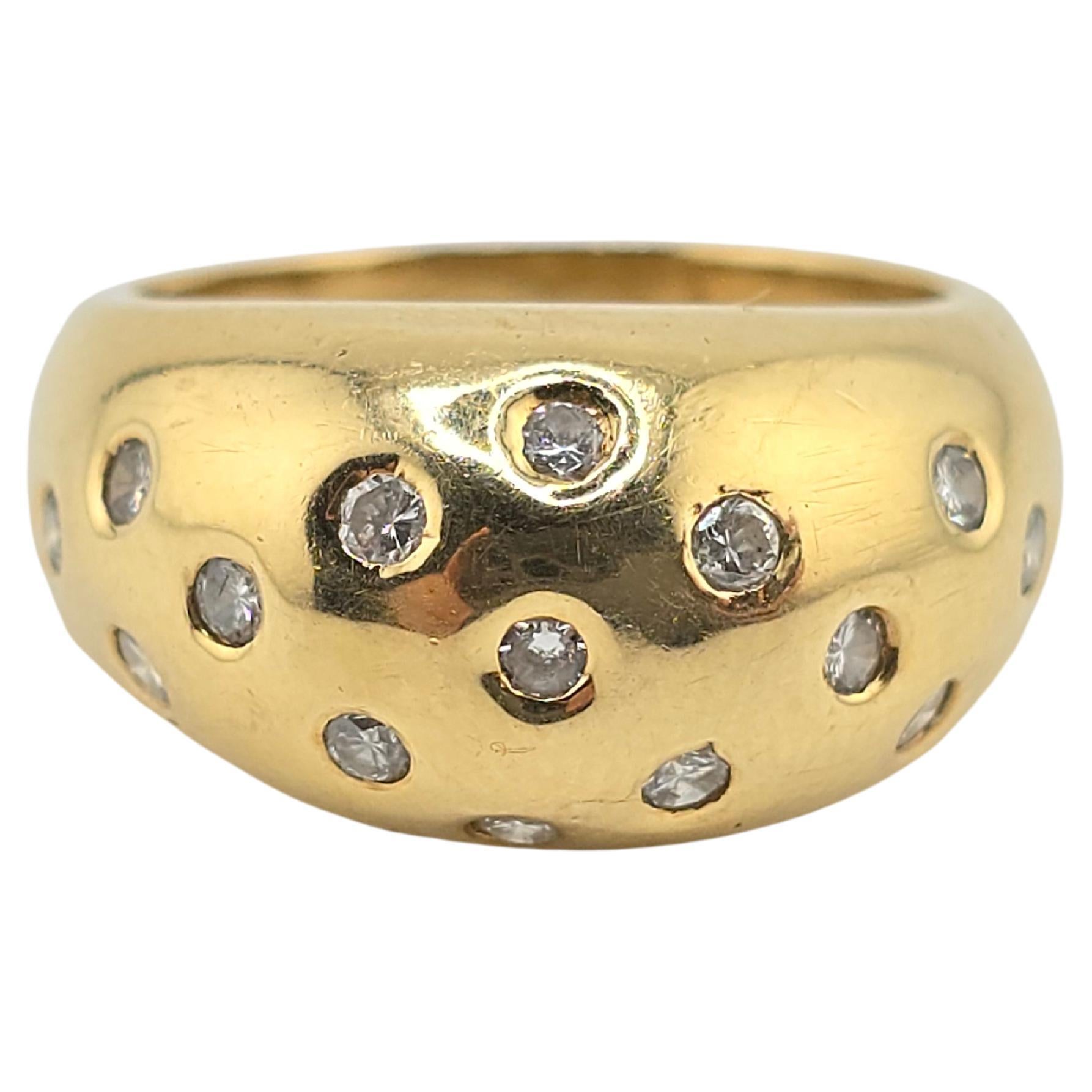 Heavy 18K Yellow Gold Dome Ring With Diamonds 11.19 Grams For Sale