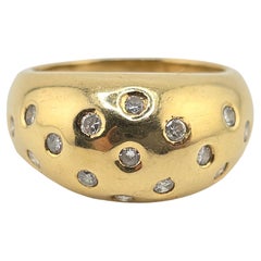 Vintage Heavy 18K Yellow Gold Dome Ring With Diamonds 11.19 Grams