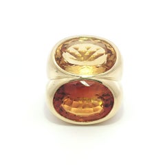 Heavy 18k Yellow Gold Dual Deep & Light Orange Bezel Citrine Statement Ring