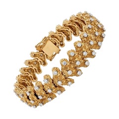 Heavy 18K Yellow Gold Nugget Bracelet 53g 76 Natural Diamonds 14mm 7” Solid